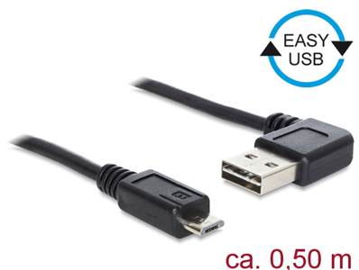 Câble EASY-USB 2.0 Type-A mâle coudé vers la gauche / droite > USB 2.0 Type Micro-B mâle 0,5 m