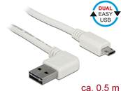 Câble EASY-USB 2.0 Type-A mâle coudé vers la gauche / droite > EASY-USB 2.0 Type Micro-B mâle blanc