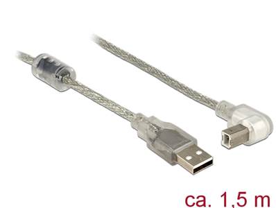 Câble USB 2.0 Type-A mâle > USB 2.0 Type-B mâle coudé 1,5 m transparent
