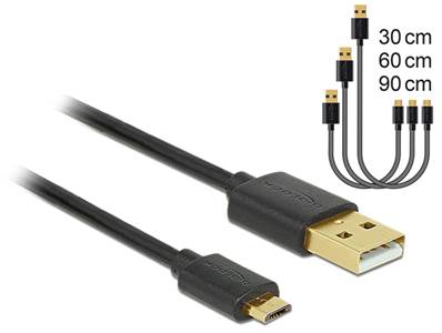 Câble de données et de chargement rapide USB 2.0 Type-A mâle > USB 2.0 Type Micro-B mâle 3 pièces no