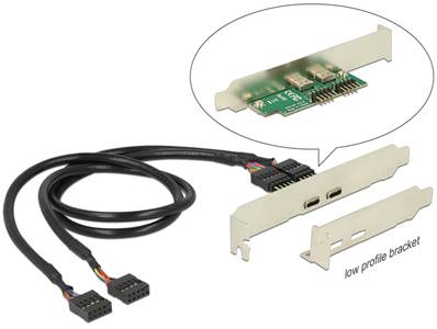 Support d'emplacement à 2 connecteurs à broches USB 2.0 > 2 x USB Type-C™ femelle de format faible h