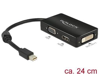 Adaptateur mini Displayport 1.1 mâle > VGA / HDMI / DVI femelle passif noir