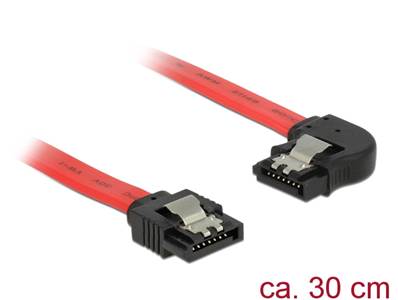 Câble SATA 6 Gb/s mâle droit > SATA mâle coudé à gauche 30 cm métal rouge