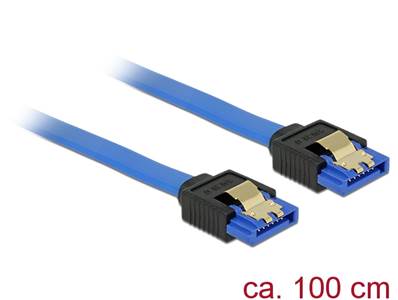 Câble SATA 6 Gb/s femelle droit > SATA femelle droit 100 cm bleu avec attaches en or