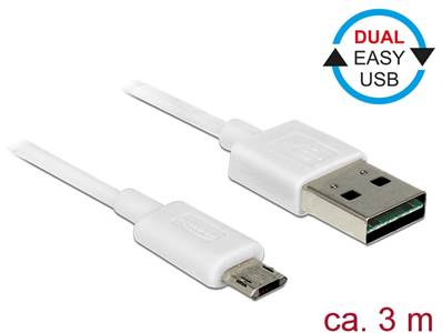 Câble EASY-USB 2.0 Type-A mâle > EASY-USB 2.0 Type Micro-B mâle 3 m blanc