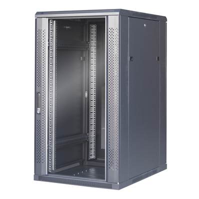 Baie serveur 22U 600x800 porte verre / 4 ventil / arrière saloon nid ab / V+R