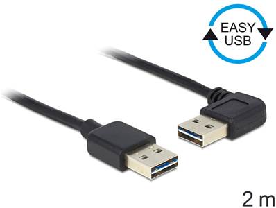 Câble EASY-USB 2.0 Type-A mâle > EASY-USB 2.0 Type-A mâle coudé vers la gauche / droite 2 m