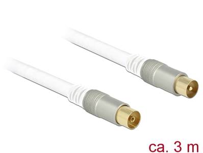Câble d’antenne IEC mâle > IEC femelle RG-6/U quad shield 3 m blanc Premium
