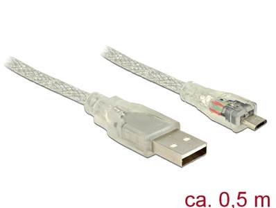 Câble USB 2.0 Type-A mâle > USB 2.0 Micro-B mâle 0,5 m transparent