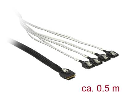 Câble Mini SAS SFF-8087 > 4 x SATA 7 broches 0,5 m métallique