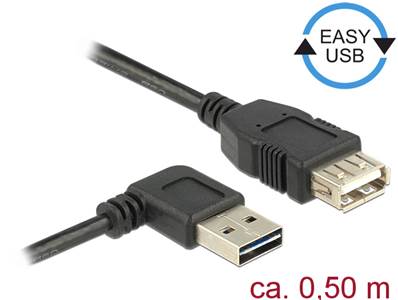 Câble d'extension EASY-USB 2.0 Type-A mâle coudé vers la gauche / droite > USB 2.0 Type-A femelle 0,