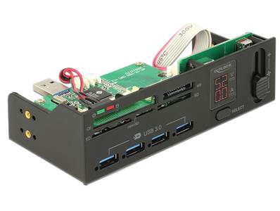Lecteur de cartes de 5.25" USB 3.0 à 5 fentes + Hub USB 3.0 à 4 ports incluant indication V / A et c