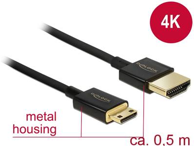 Câble HDMI haute vitesse avec Ethernet - HDMI-A mâle > HDMI Mini-C mâle 3D 4K 0,5 m Fin Haut de gamm