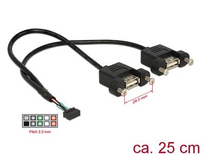 Câble embase 2,00 mm 10 broches USB 2.0 femelle > 2 x USB 2.0 Type-A femelle à montage sur panneau 2