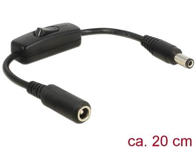 Câble adaptateur CC 5,5 x 2.5 mm mâle > CC 5,5 x 2.5 mm femelle avec commutateur de 20 cm