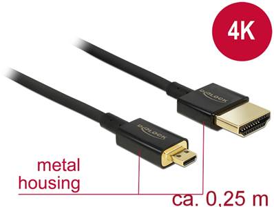 Câble HDMI haute vitesse avec Ethernet - HDMI-A mâle > HDMI Micro-D mâle 3D 4K 0,25 m Fin Haut de ga