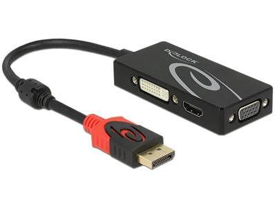 Adaptateur Displayport 1.2 mâle > VGA / HDMI / DVI femelle 4K passif noir