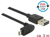 Câble EASY-USB 2.0 Type-A mâle > EASY-USB 2.0 Type Micro-B mâle coudé vers le haut / bas 3 m noir