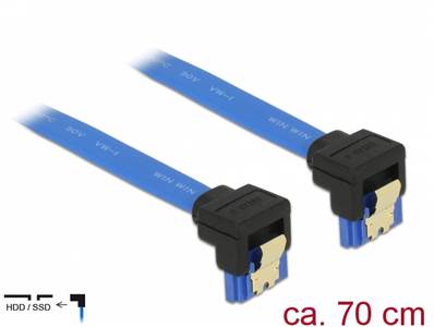 Câble SATA 6 Gb/s femelle coudé vers le bas > SATA femelle coudé vers le bas 70 cm bleu avec attache
