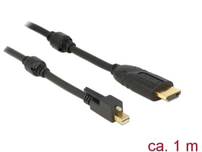 Câble mini Displayport 1.2 mâle avec vis > HDMI mâle 4K actif noir 1 m