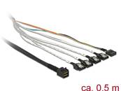 Câble Mini SAS HD SFF-8643 > 4 x SATA 7 broches + bande latérale 0,5 m