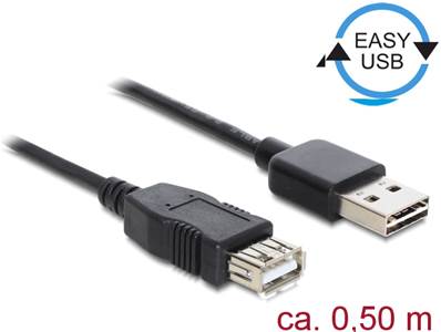 Câble d'extension EASY-USB 2.0 Type-A mâle > USB 2.0 Type-A femelle noir 0,5 m