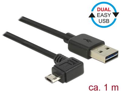 Câble EASY-USB 2.0 Type-A mâle > EASY-USB 2.0 Type Micro-B mâle coudé vers la gauche / droite 1 m no