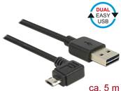 Câble EASY-USB 2.0 Type-A mâle > EASY-USB 2.0 Type Micro-B mâle coudé vers la gauche / droite 5 m no