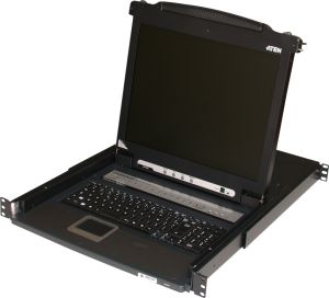 Tiroir 1U 19" avec écran TFT 17" + clavier AZERTY 105 touches + touchpad ATEN + KVM 8 Ports