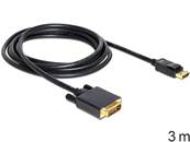 Câble Displayport 1.3 mâle > DVI 24+3 mâle passif 3 m noir