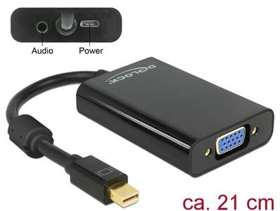 Adaptateur mini Displayport 1.1 mâle > VGA femelle + Audio + Alimentation noir