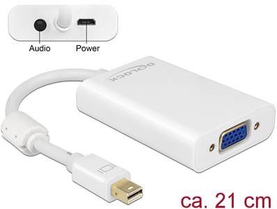 Adaptateur mini Displayport 1.1 mâle > VGA femelle + Audio + Alimentation blanc