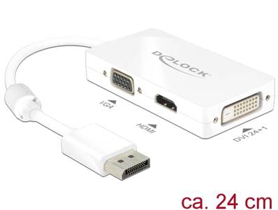 Adaptateur Displayport 1.1 mâle > VGA / HDMI / DVI femelle passif blanc