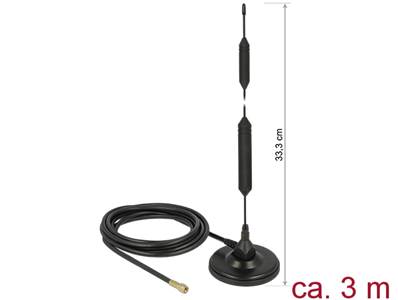 Antenne GSM mâle SMA 5 dBi fixe omnidirectionnelle avec base magnétique et câble de connexion (RG-58