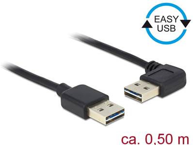 Câble EASY-USB 2.0 Type-A mâle > EASY-USB 2.0 Type-A mâle coudé vers la gauche / droite 0,5 m