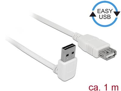 Câble d'extension EASY-USB 2.0 Type-A mâle coudé vers le haut / bas > USB 2.0 Type-A femelle blanc 1