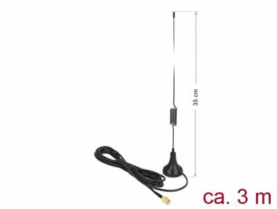 Antenne ISM 169 MHz RP-SMA mâle 0 dBi omnidirectionnelle avec base magnétique fixe noire