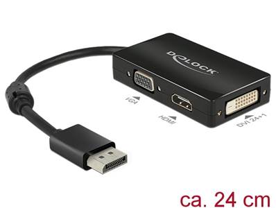 Adaptateur Displayport 1.1 mâle > VGA / HDMI / DVI femelle passif noir