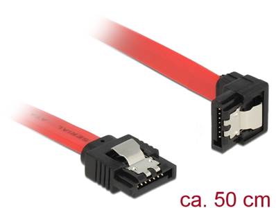 Câble SATA 6 Gbit/s mâle droit > SATA mâle coudé vers le bas 50 cm métal rouge