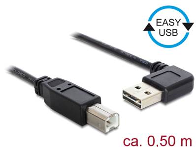 Câble EASY-USB 2.0 Type-A mâle coudé vers la gauche / droite > USB 2.0 Type-B mâle 0,5 m