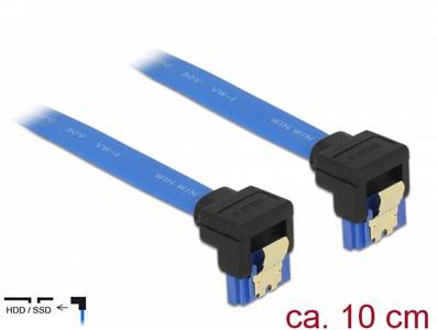Câble SATA 6 Gb/s femelle coudé vers le bas > SATA femelle coudé vers le bas 10 cm bleu avec attache
