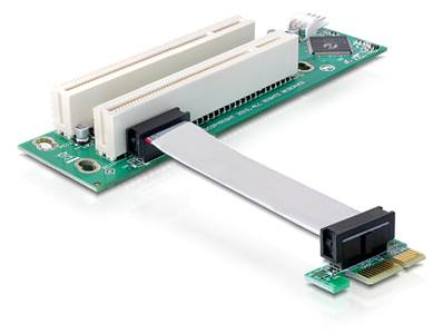 Carte Riser PCI Express x1 > 2 PCI avec câble flexible de 9 cm avec insertion gauche