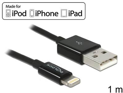 Câble d’alimentation et de transfert des données USB pour iPhone™, iPad™, iPod™ noir