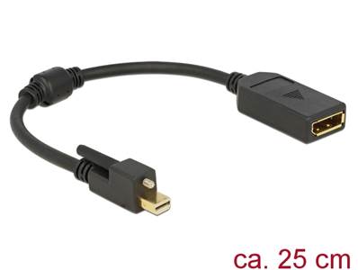 Adaptateur mini Displayport 1.2 mâle avec vis > Displayport femelle 4K noir