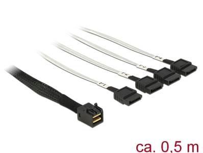 Câble Mini SAS HD SFF-8643 > 4 x SATA 7 Pin 0,5 m