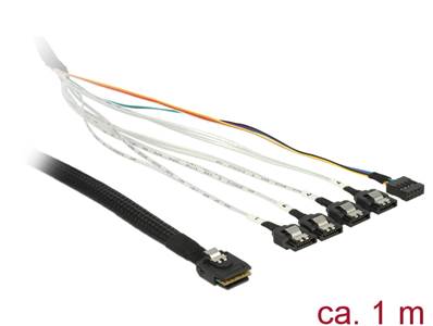 Câble Mini SAS SFF-8087 > 4 x SATA 7 broches + bande latérale 1 m métallique