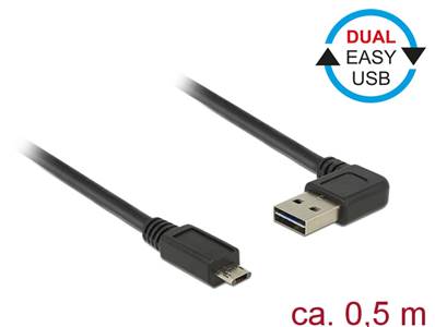 Câble EASY-USB 2.0 Type-A mâle coudé vers la gauche / droite > EASY-USB 2.0 Type Micro-B mâle noir 0