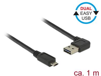 Câble EASY-USB 2.0 Type-A mâle coudé vers la gauche / droite > EASY-USB 2.0 Type Micro-B mâle noir 1