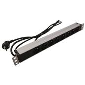 Bandeau alu 8 prises 19'' avec voyant, cordon 1.80m, fixations orientables