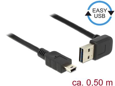 Câble EASY-USB 2.0 Type-A mâle coudé vers le haut / bas > USB 2.0 Type Mini-B mâle 0,5 m